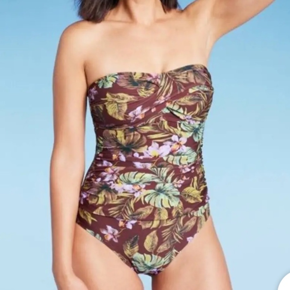 Shade & Shore Brown and Purple Floral Swimsuit